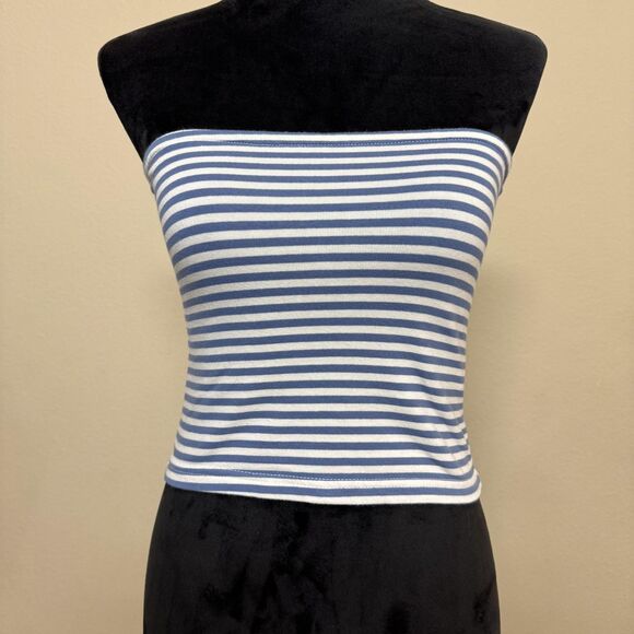 Edikted Tube Top Womens Small Blue White Striped Stretch Strapless Y2K Crop - Picture 1 of 12